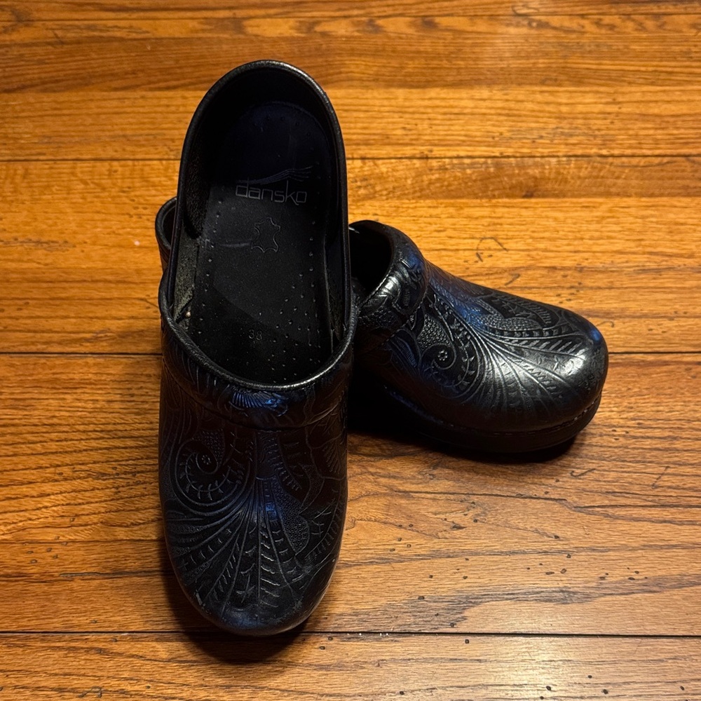 Dansko Black Embossed Mules